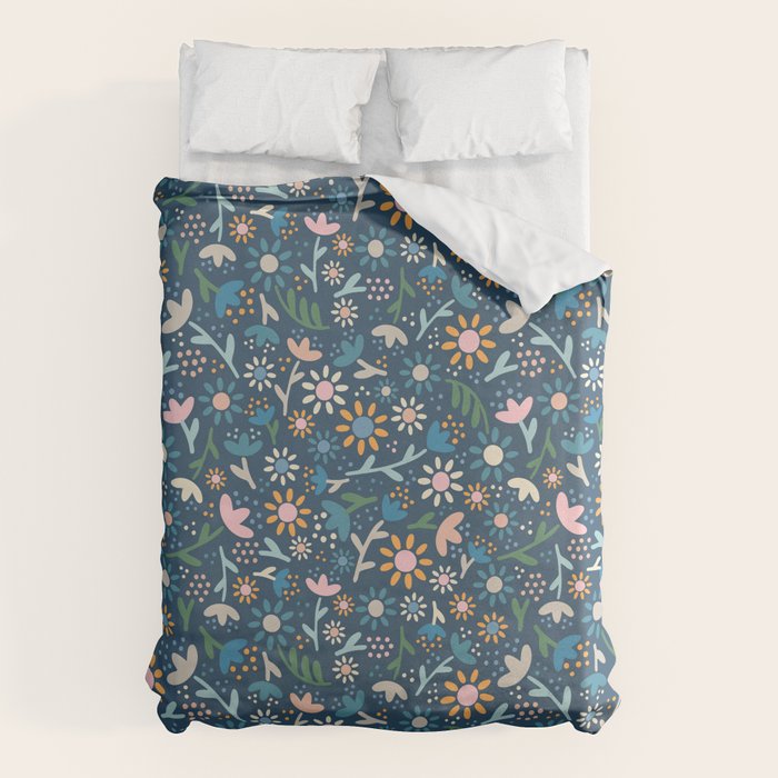 Ditsy Daisy Floral on Blue Duvet Cover Gallery Image 1