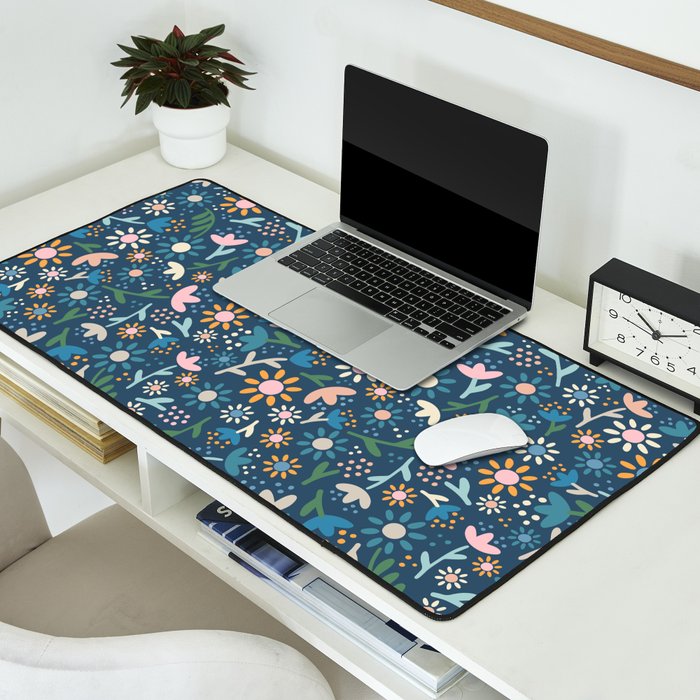 Ditsy Daisy Floral on Blue Desk Mat Gallery Image 2
