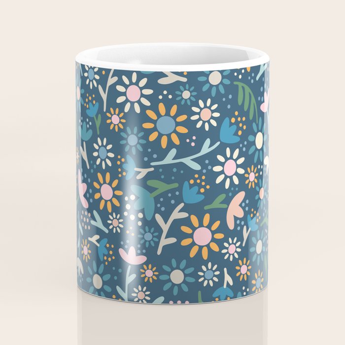 Ditsy Daisy Floral on Blue Coffee Mug Gallery Image 4