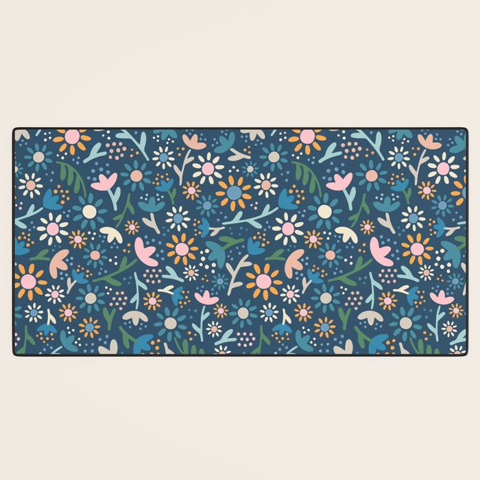 Ditsy Daisy Floral on Blue Desk Mat Gallery Image 3