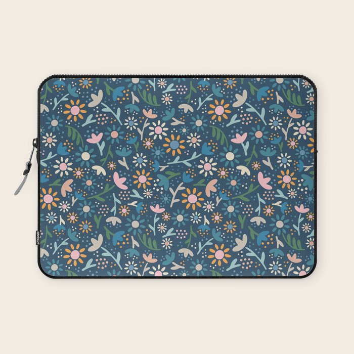Ditsy Daisy Floral on Blue Laptop Sleeve Gallery Image 1