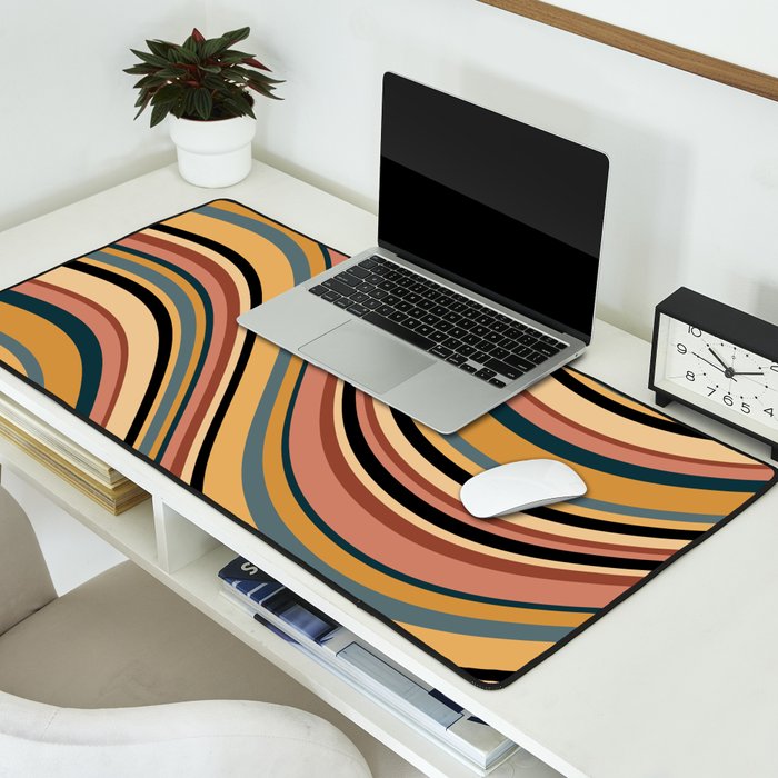 Wavy Stripes X - Vintage Neutral Desk Mat Gallery Image 2
