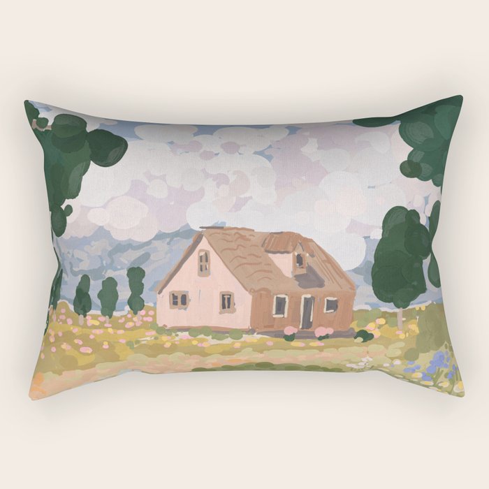 Countryside Cottage in Bloom Rectangular Pillow Gallery Image 2