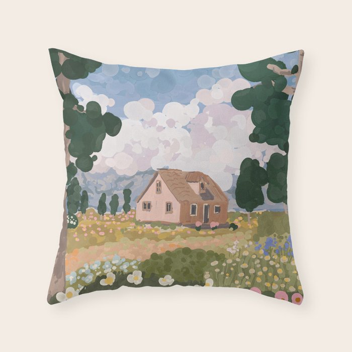 Countryside Cottage in Bloom Throw Pillow Gallery Image 6