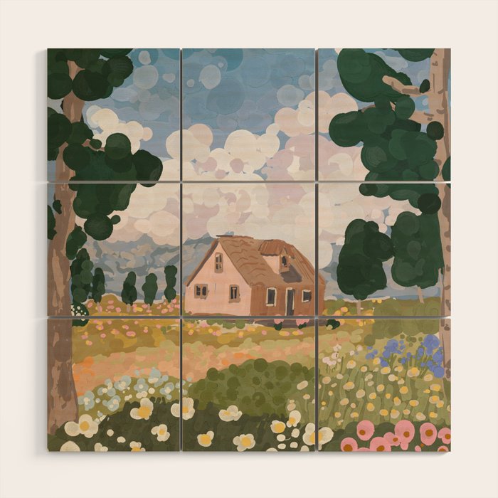 Countryside Cottage in Bloom Wood Wall Art Gallery Image 1