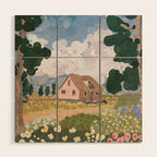 Countryside Cottage in Bloom Wood Wall Art Gallery Image 1