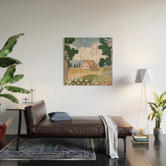 Countryside Cottage in Bloom Wood Wall Art Gallery Image 2