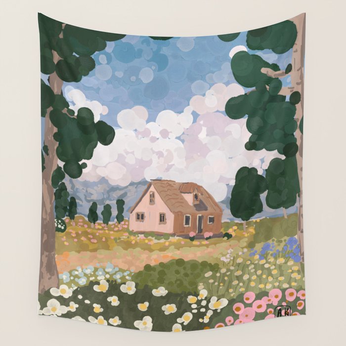 Countryside Cottage in Bloom Wall Tapestry Gallery Image 4
