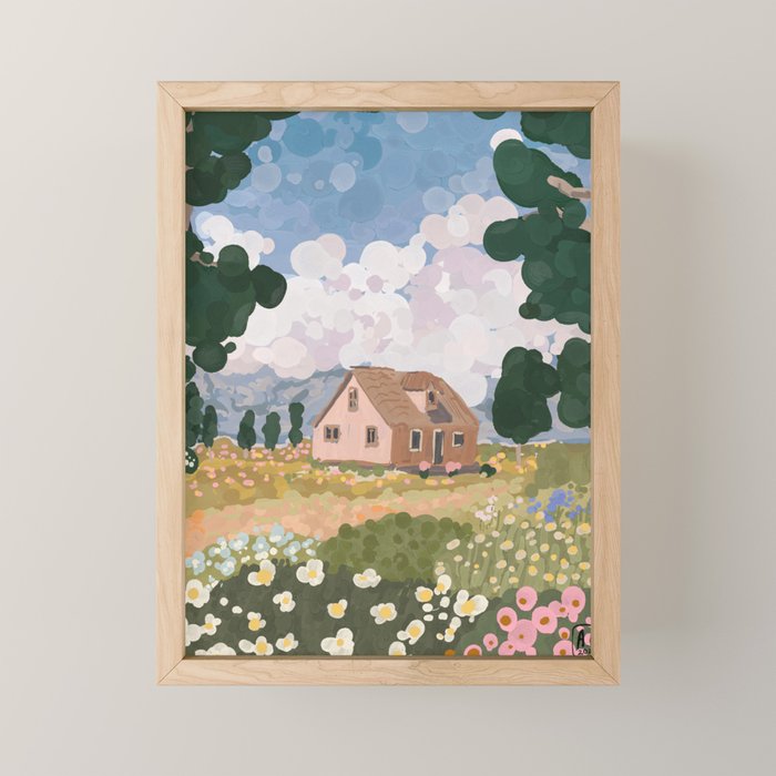 Countryside Cottage in Bloom Mini Art Print Gallery Image 1