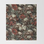 Skull and Floral Pattern Throw Blanket Gallery Image 2