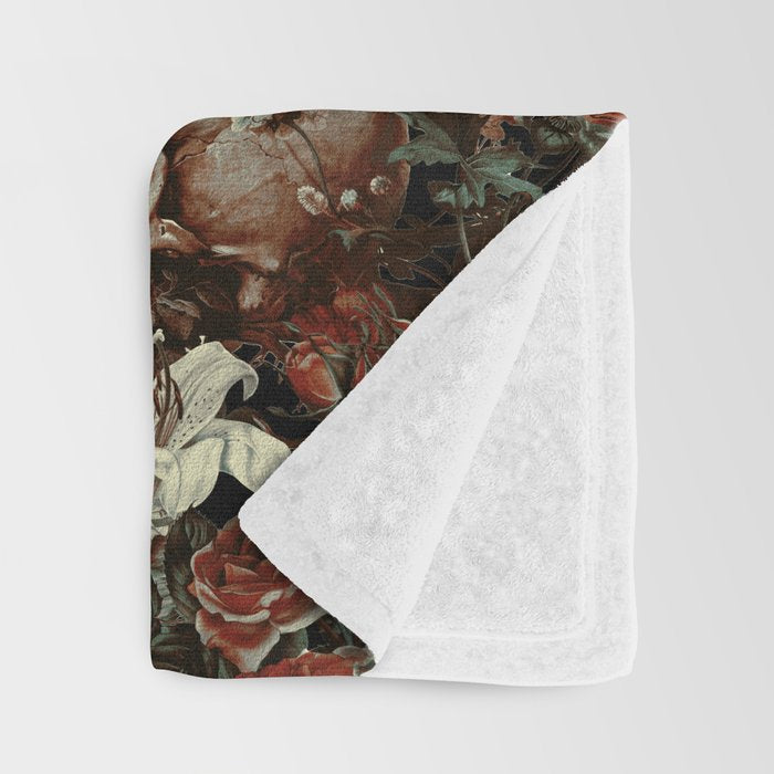 Skull and Floral Pattern Throw Blanket Gallery Image 3