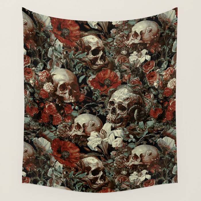 Skull and Floral Pattern Wall Tapestry Gallery Image 4