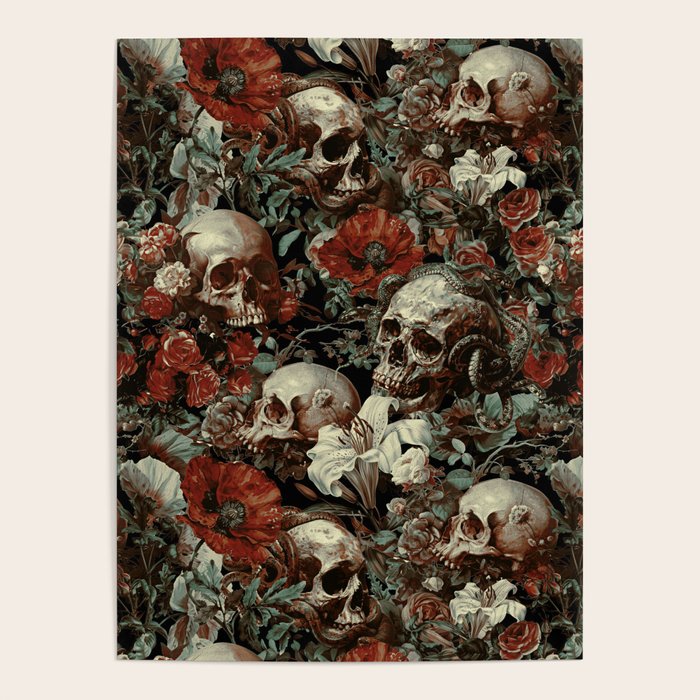 Skull and Floral Pattern Poster Gallery Image 4