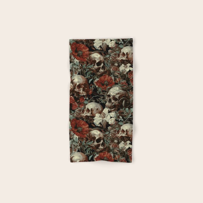 Skull and Floral Pattern Bath Towel Gallery Image 1