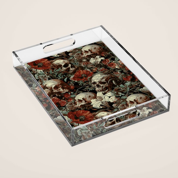 Skull and Floral Pattern Acrylic Tray Gallery Image 1