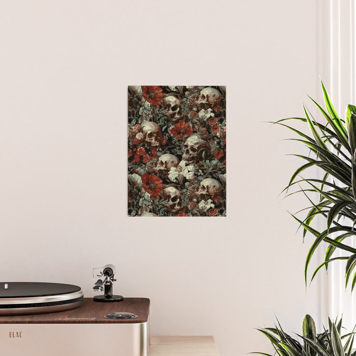 Skull and Floral Pattern Poster Gallery Image 2