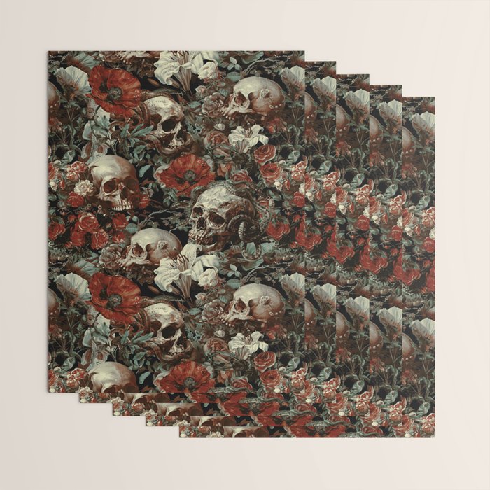 Skull and Floral Pattern Wrapping Paper Gallery Image 3