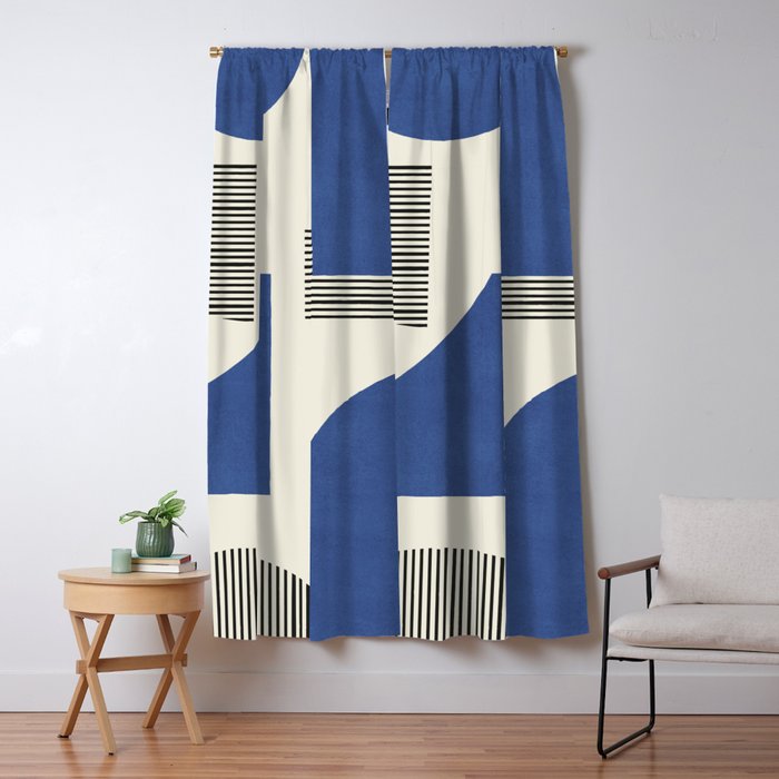 Abstract Lines Composition - Navy Dark Blue Window Curtain Gallery Image 1