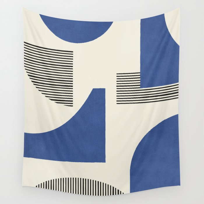 Abstract Lines Composition - Navy Dark Blue Wall Tapestry Gallery Image 1