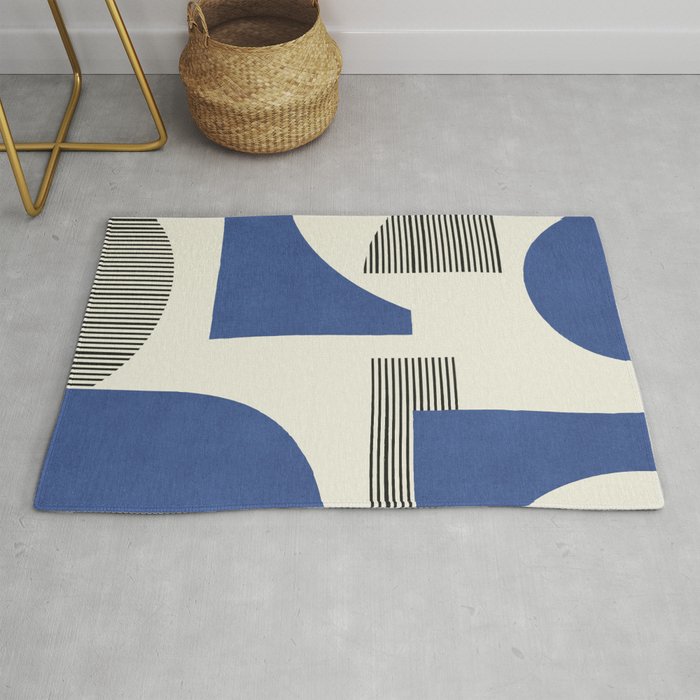 Abstract Lines Composition - Navy Dark Blue Rug Gallery Image 1