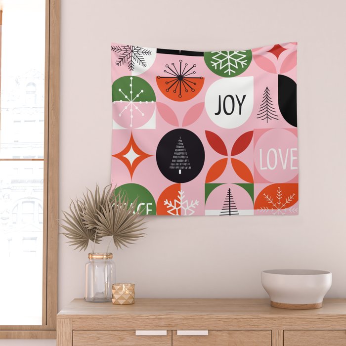 Mid Century Modern Christmas Shapes  Wall Tapestry Gallery Image 2
