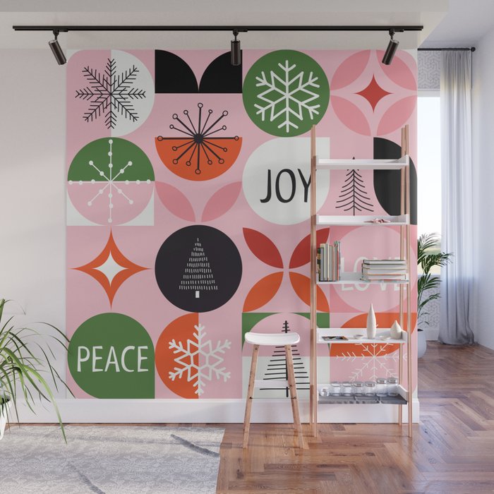Mid Century Modern Christmas Shapes  Wall Mural Gallery Image 1