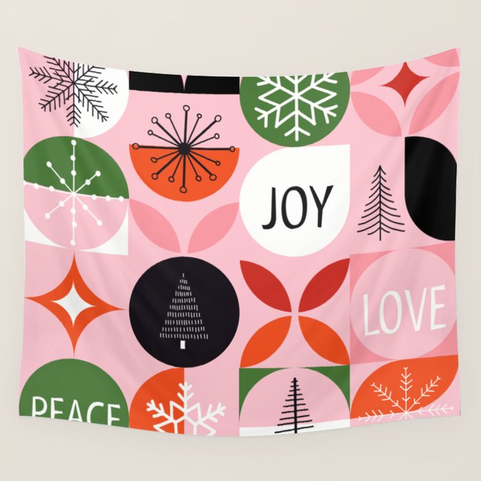 Mid Century Modern Christmas Shapes  Wall Tapestry Gallery Image 4
