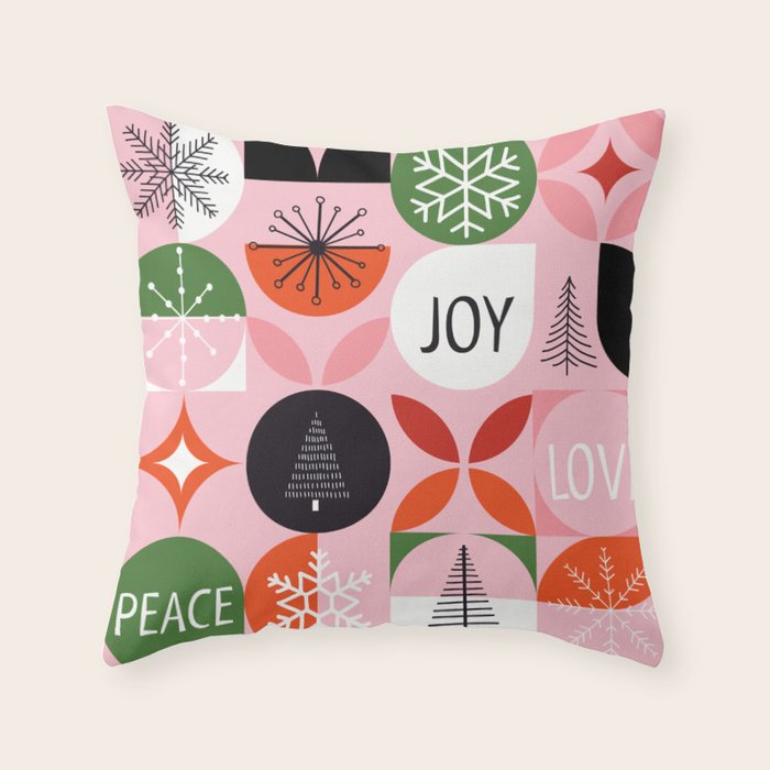 Mid Century Modern Christmas Shapes  Throw Pillow Gallery Image 1