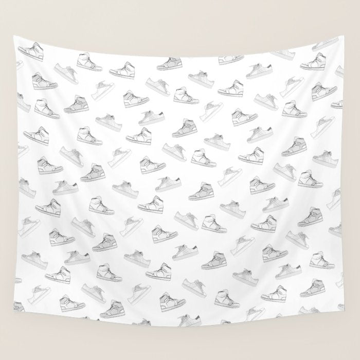 sneaker shoe pattern - retro sneaker illustration design Wall Tapestry Gallery Image 1
