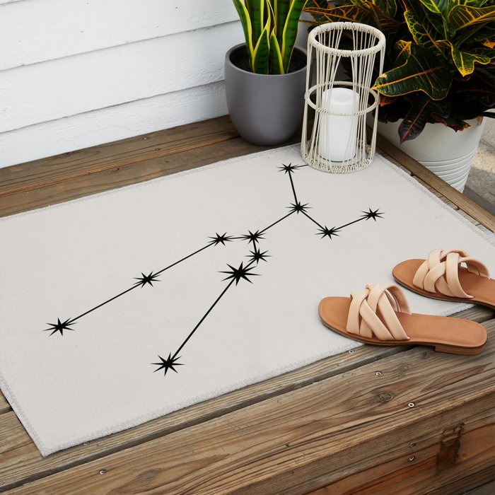 Taurus Zodiac Star Constellation Line Art White Outdoor Rug Gallery Image 2