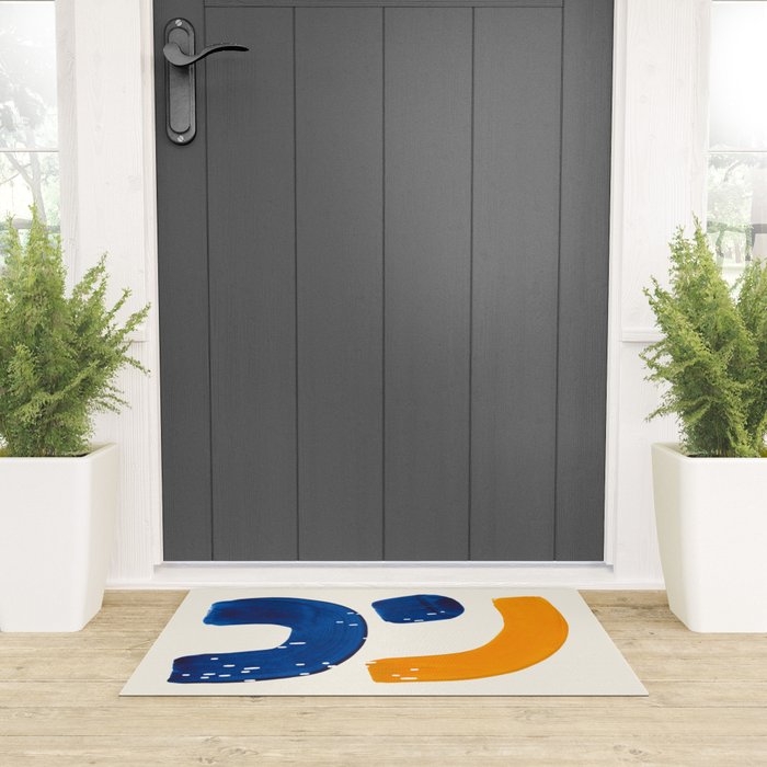 Minimalist Abstract Mid Century Modern Colorful Shape Yellow Blue Pattern Fun Art Welcome Mat Gallery Image 3