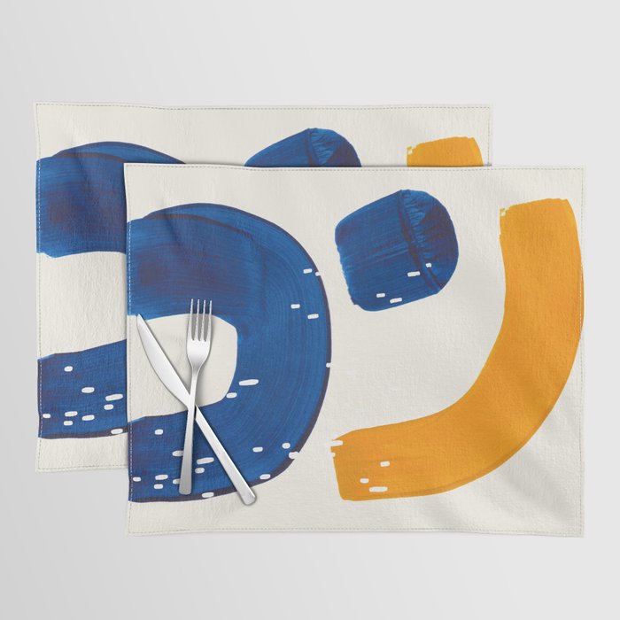 Minimalist Abstract Mid Century Modern Colorful Shape Yellow Blue Pattern Fun Art Placemat Gallery Image 1
