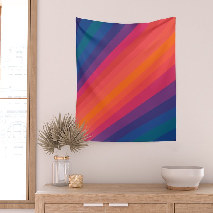 Sacred Geometric Stripes: Retro 80s Edition Wall Tapestry Gallery Image 2