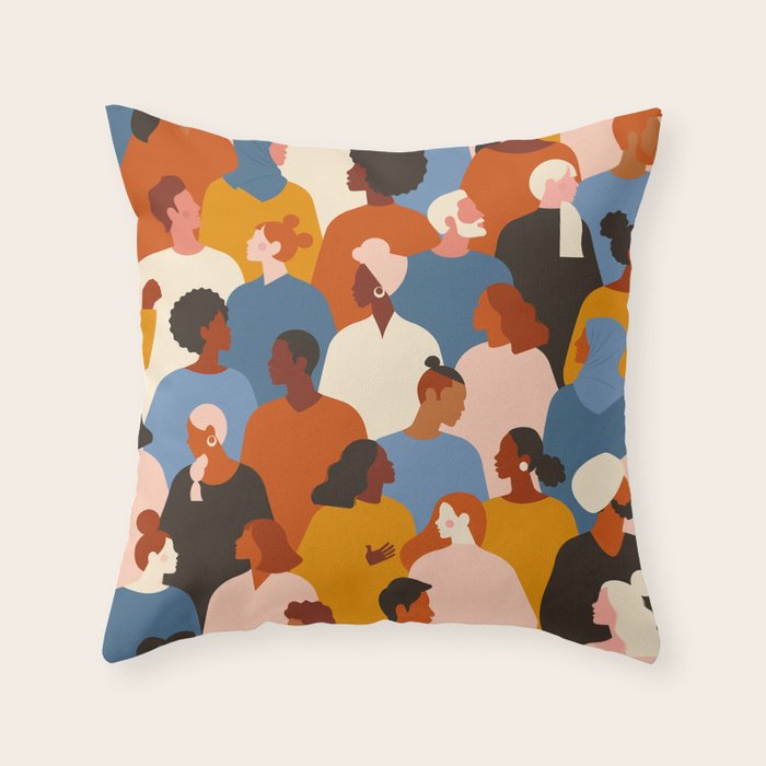 Diverse group of stylish people standing together. Throw Pillow Gallery Image 1