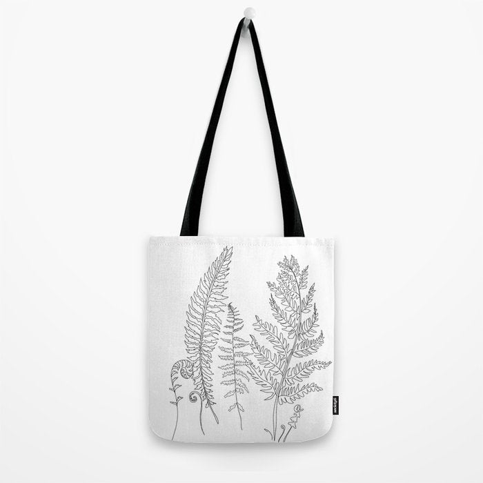 Minimal Line Art Fern Leaves Tote Bag Gallery Image 2
