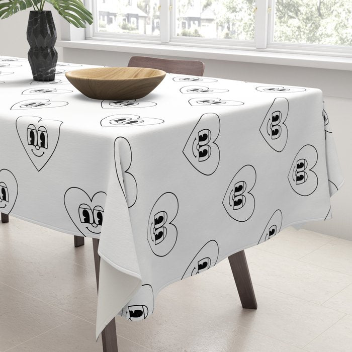 Black and white retro love heart cartoon pattern Tablecloth Gallery Image 3