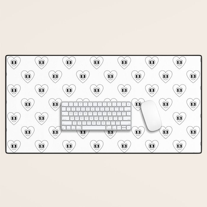 Black and white retro love heart cartoon pattern Desk Mat Gallery Image 1
