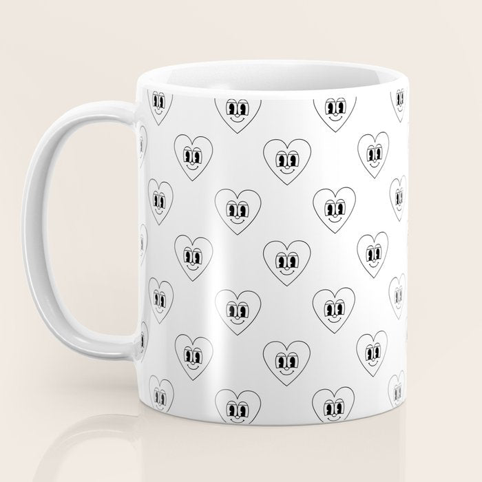 Black and white retro love heart cartoon pattern Coffee Mug Gallery Image 3