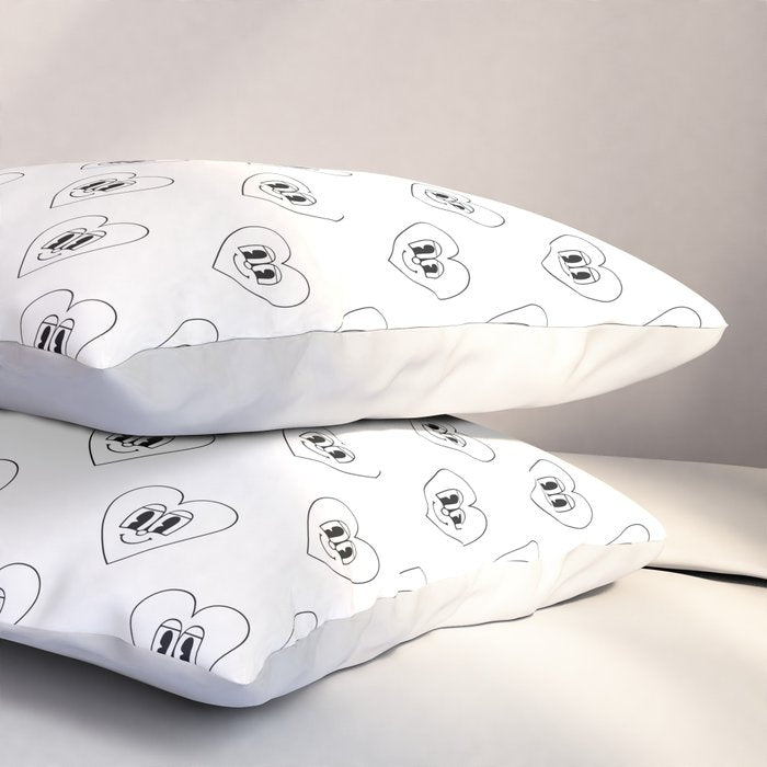 Black and white retro love heart cartoon pattern Pillow Sham Gallery Image 3