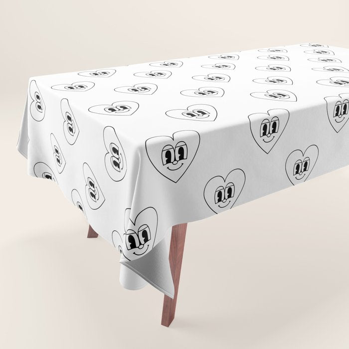 Black and white retro love heart cartoon pattern Tablecloth Gallery Image 1