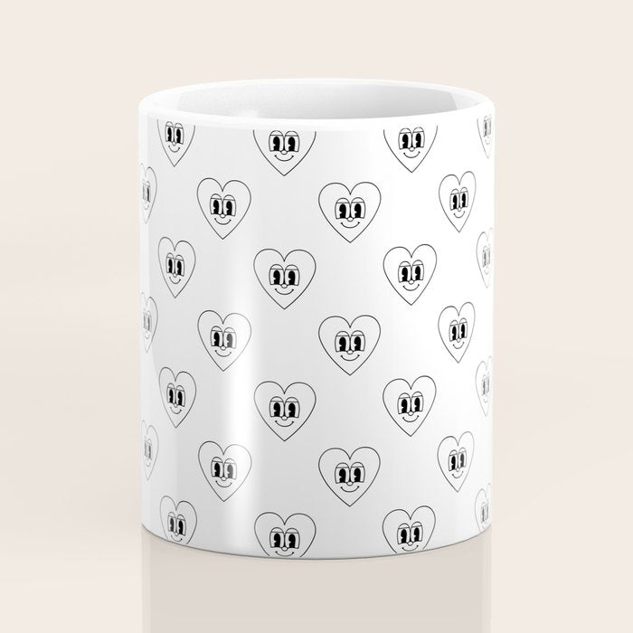 Black and white retro love heart cartoon pattern Coffee Mug Gallery Image 4