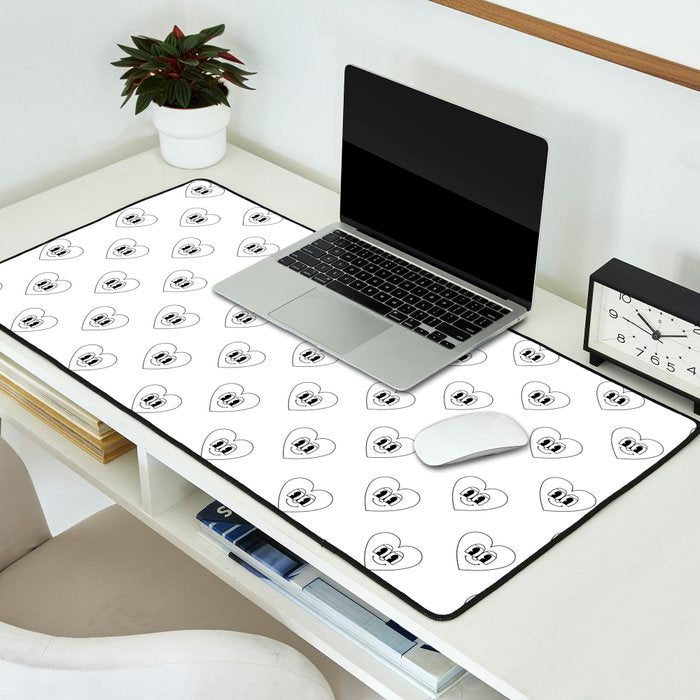 Black and white retro love heart cartoon pattern Desk Mat Gallery Image 2