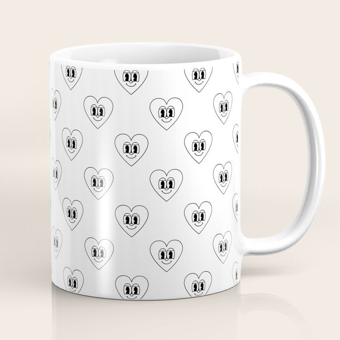 Black and white retro love heart cartoon pattern Coffee Mug Gallery Image 1