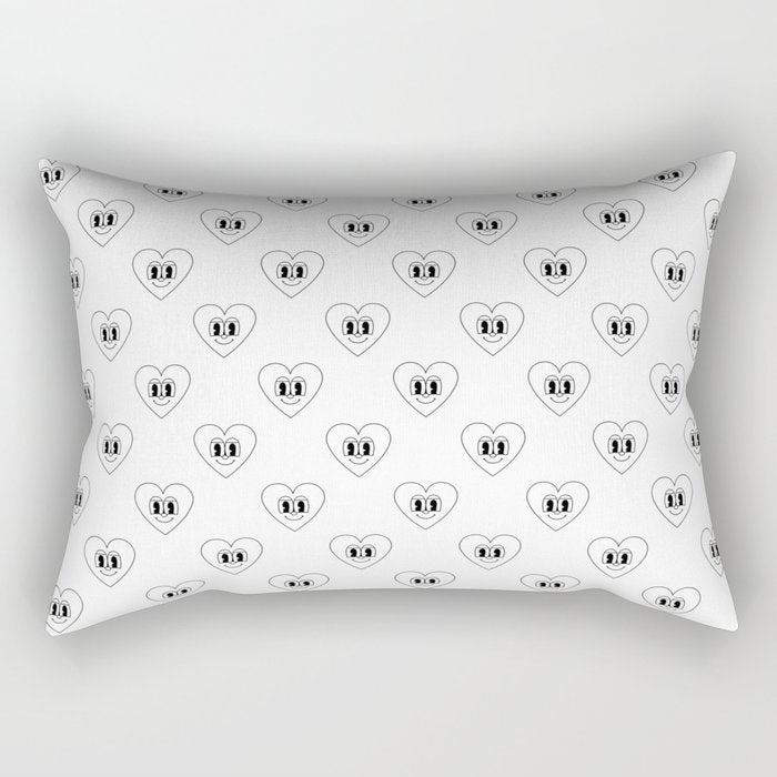 Black and white retro love heart cartoon pattern Rectangular Pillow Gallery Image 2