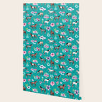 Horses and Flowers, Turquoise, Horse Decor, Horse Art, Western Decor Wallpaper Gallery Image 2