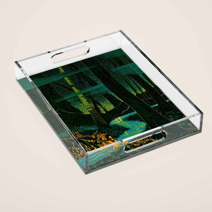 Magical Dark Fantasy Forest Woodblock Acrylic Tray Gallery Image 1