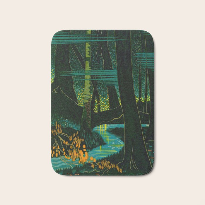 Magical Dark Fantasy Forest Woodblock Bath Mat Gallery Image 1