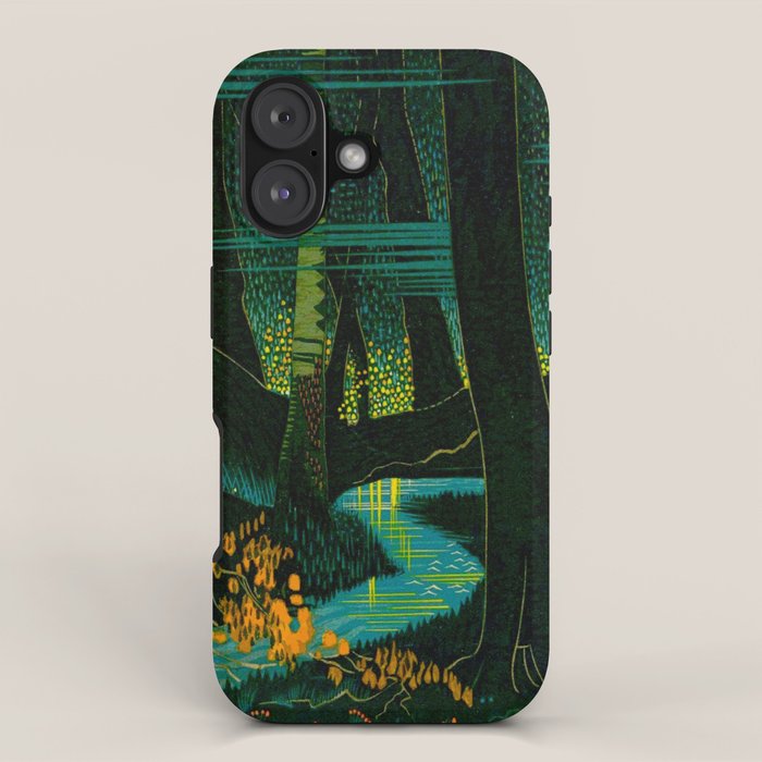 Magical Dark Fantasy Forest Woodblock iPhone Case Gallery Image 1