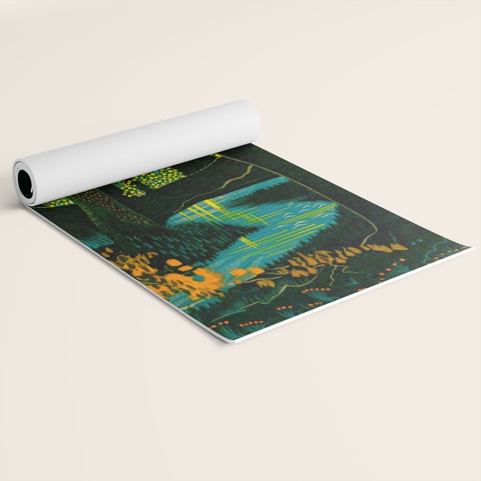 Magical Dark Fantasy Forest Woodblock Yoga Mat Gallery Image 2