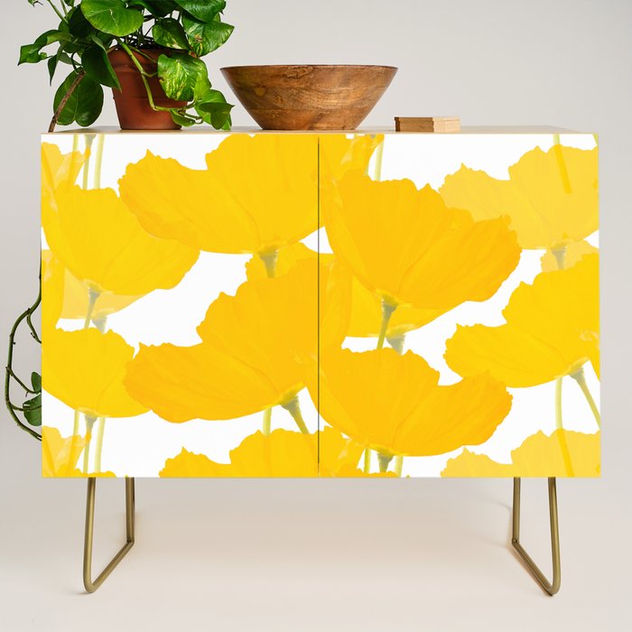 Yellow Mellow Poppies On A White Background #decor #society6 #buyart Credenza Gallery Image 1